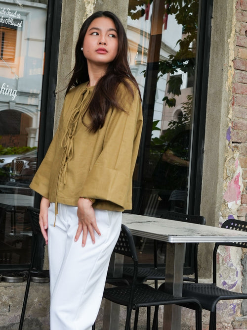 Bettie Linen Tie Top in Fern
