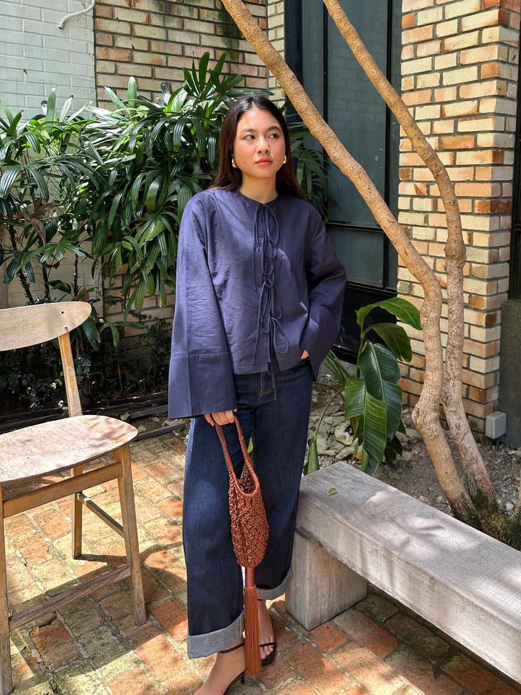 Bettie Linen Tie Top in Navy