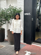 Alma Linen Pleated Top in Off White