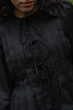 Alma Linen Pleated Top in Black