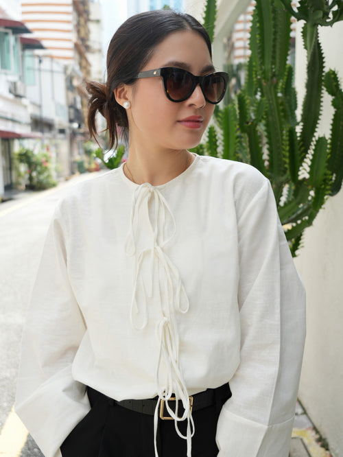 Bettie Linen Tie Top in Off White