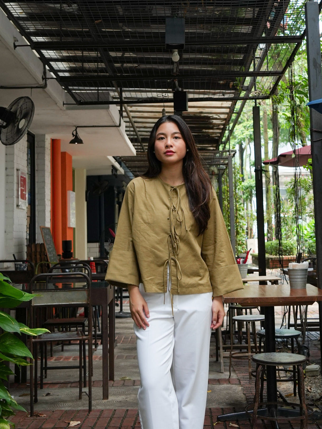 Bettie Linen Tie Top in Fern