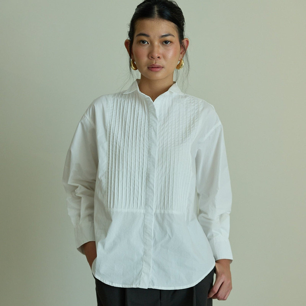 Reed Pleated Shirt in White